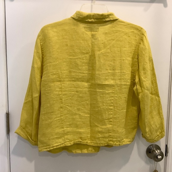Flax 100% Linen Oversized Button Down Canary Yellow Shirt Small - Picture 3 of 9